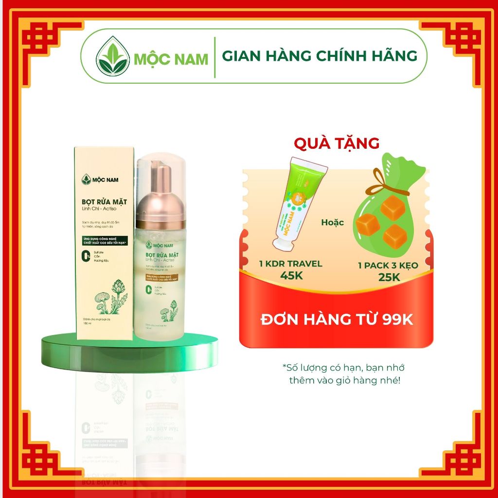 Bọt rửa mặt Mộc Nam chiết xuất Linh Chi Actiso làm sạch sâu không gây khô da 150ml