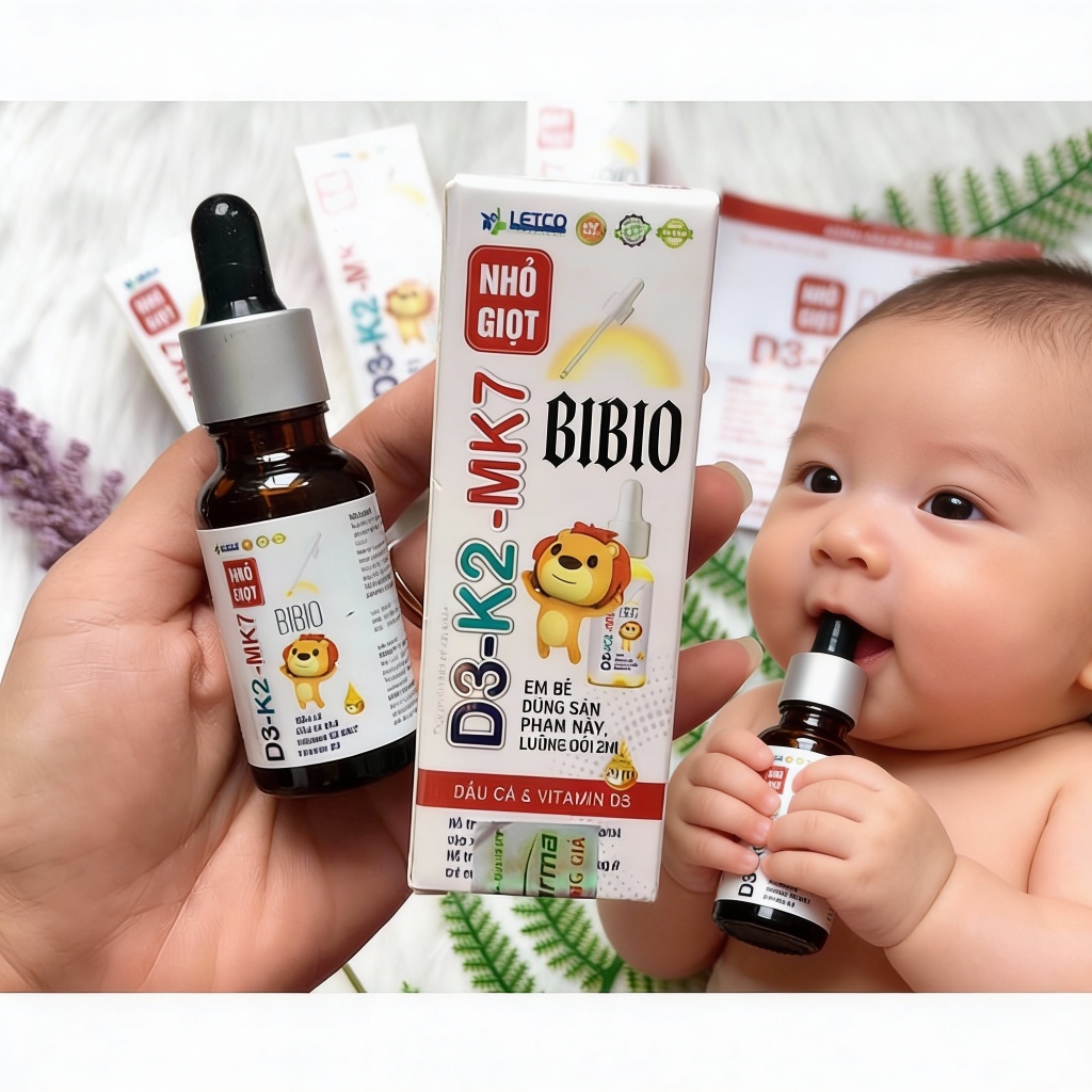 D3-K2-MK7 nhỏ giọt Bibio (VỊ NGON SỮA), bổ sung vitamin D3-K2-MK7, TẶNG 1 TUÝT VITAMIN SỦI CHO BÉ