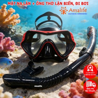 Mặt Nạ Bơi Lặn Kèm Ống Thở Lặn Biển Có Van 1 Chiều Chống Thấm Nước Đi Du Lịch Biển Chống Mờ Hãng Amalife