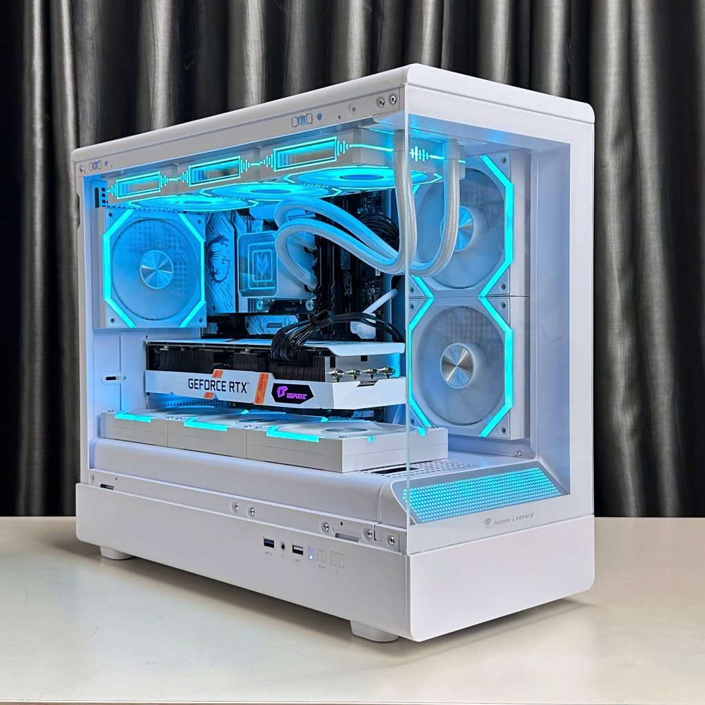 Case bể cá LED Jungle Leopard Ms-01 Led mặt trước M atx Sp AIO 360 tản nước 3 fan - Trắng Đen MS01