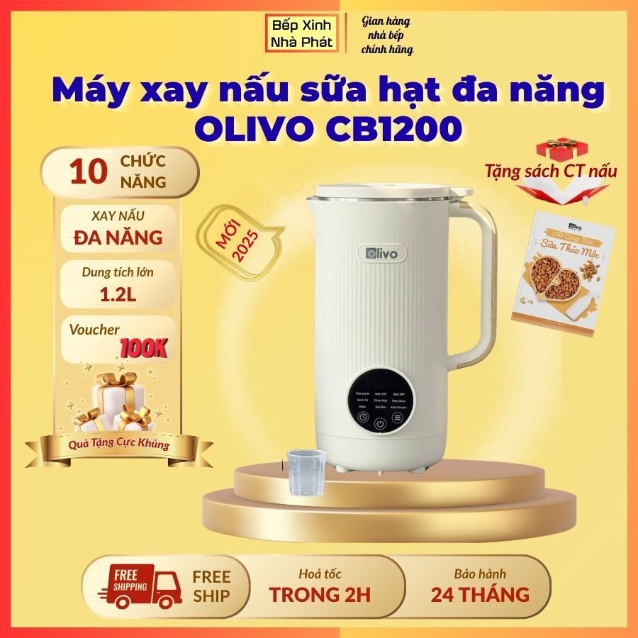 [Chính hãng] Máy xay nấu đa năng OLIVO CB1200, dung tích 1.2L, nắp INOX 304 kết hợp kính cường lực, 