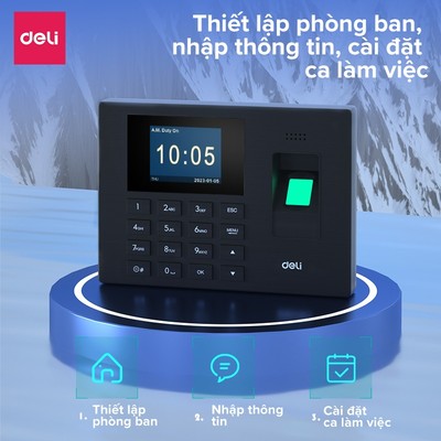 Máy Chấm Công DELI Máy Vân Tay, Máy Chấm Công Có Tiếng Việt, Báo Cáo File Excel