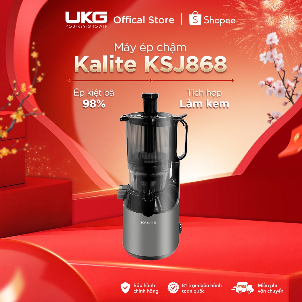 Máy Ép Chậm Kalite KSJ868 Động Cơ DC Siêu Khỏe Ép Kiệt Bã Ống Tiếp Nguyên Liệu 13cm Tích Hợp Làm Kem