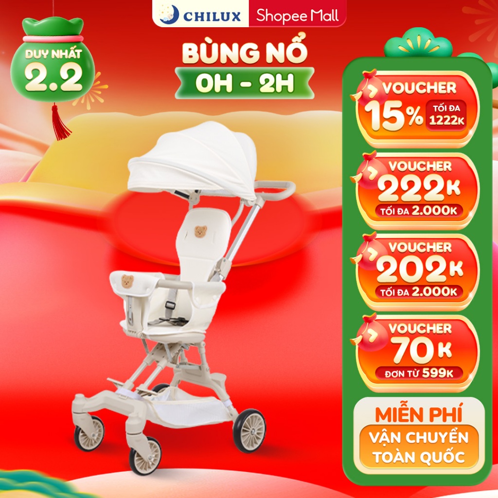 Xe đẩy gấp gọn Chilux M22 - Ghế ngồi xoay 2 chiều, mái che tuỳ chỉnh linh hoạt