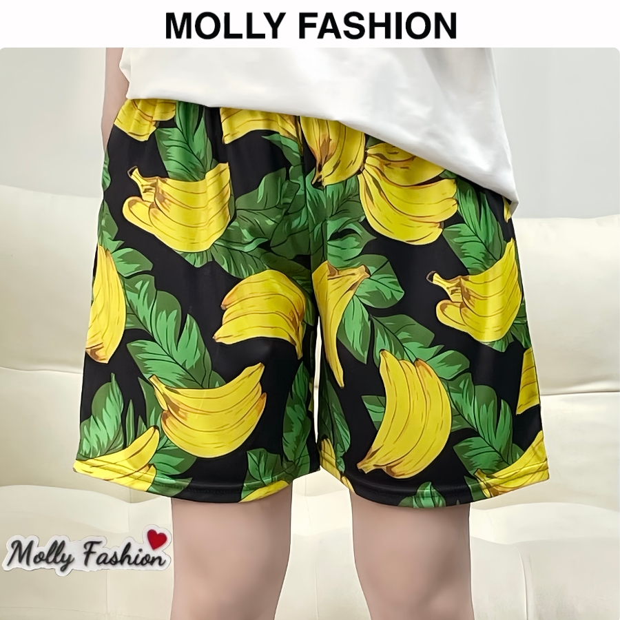 Quần đùi nam nữ MOLLY FASHION thun lạnh Bigsize, quần short mặc nhà hoạt hình, nhóm đi biển CHUỐI