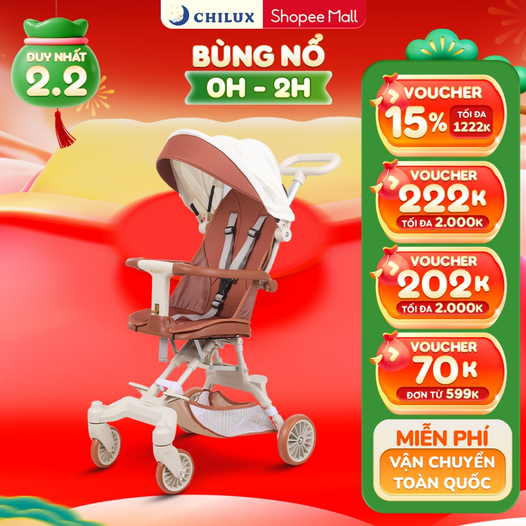Xe đẩy gấp gọn Chilux M55 - Thiết kế đai an toàn 3 điểm, mái che nhiều nấc