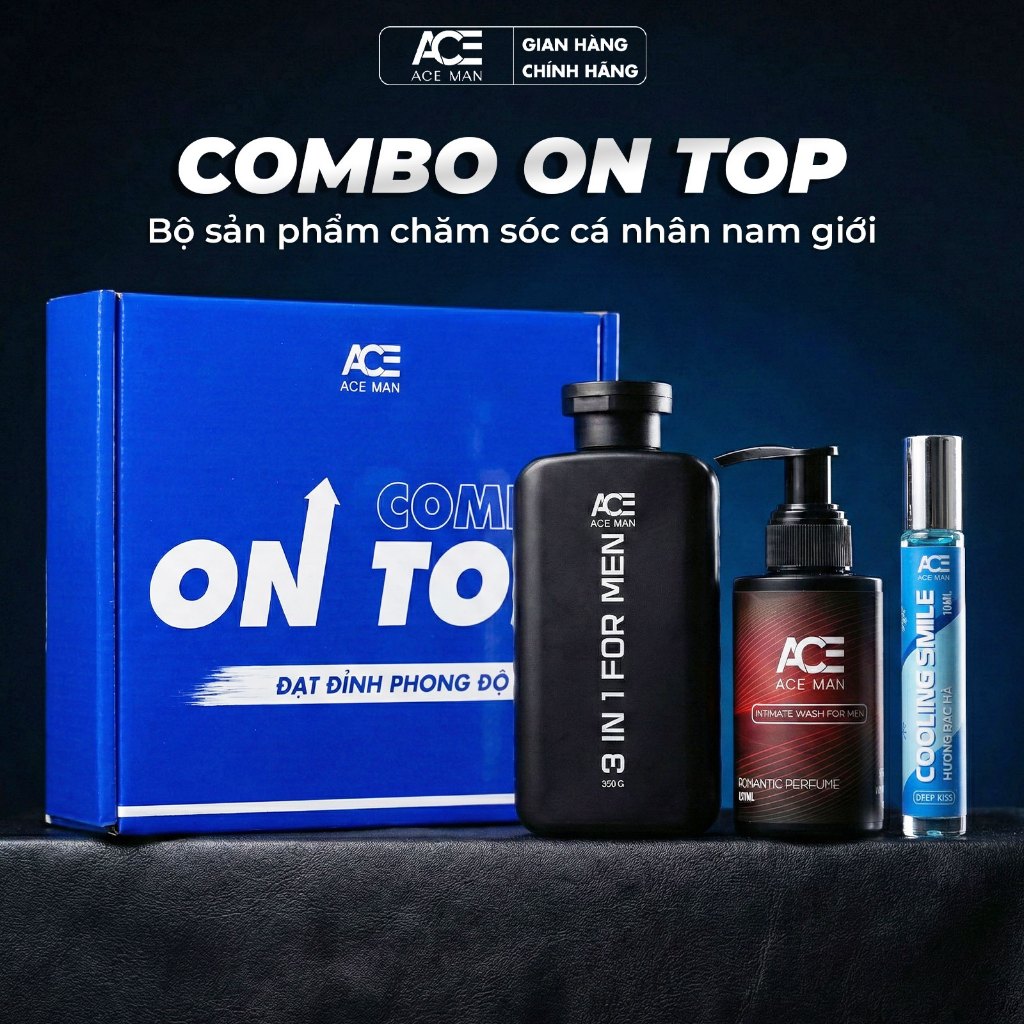 Combo On Top ACEMAN - Bộ sản phẩm chăm sóc cá nhân nam giới với Sữa tắm 3 in 1, DDVS, Xịt thơm miệng