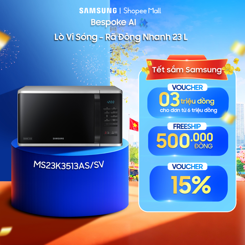 Lò Vi Sóng Samsung 23L MS23K3513AS/SV - Chế Độ Rã Đông Nhanh, màu Đen