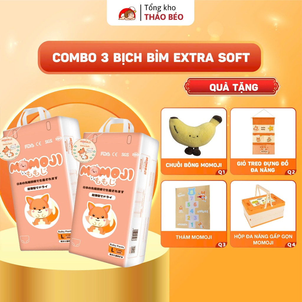 COMBO 3 TÃ QUẦN/DÁN MOMOJI EXTRA SOFT THOÁNG KHÍ,THOÁT ẨM TỐT GIÚP DA BÉ SƠ SINH KHÔ THOẢNG