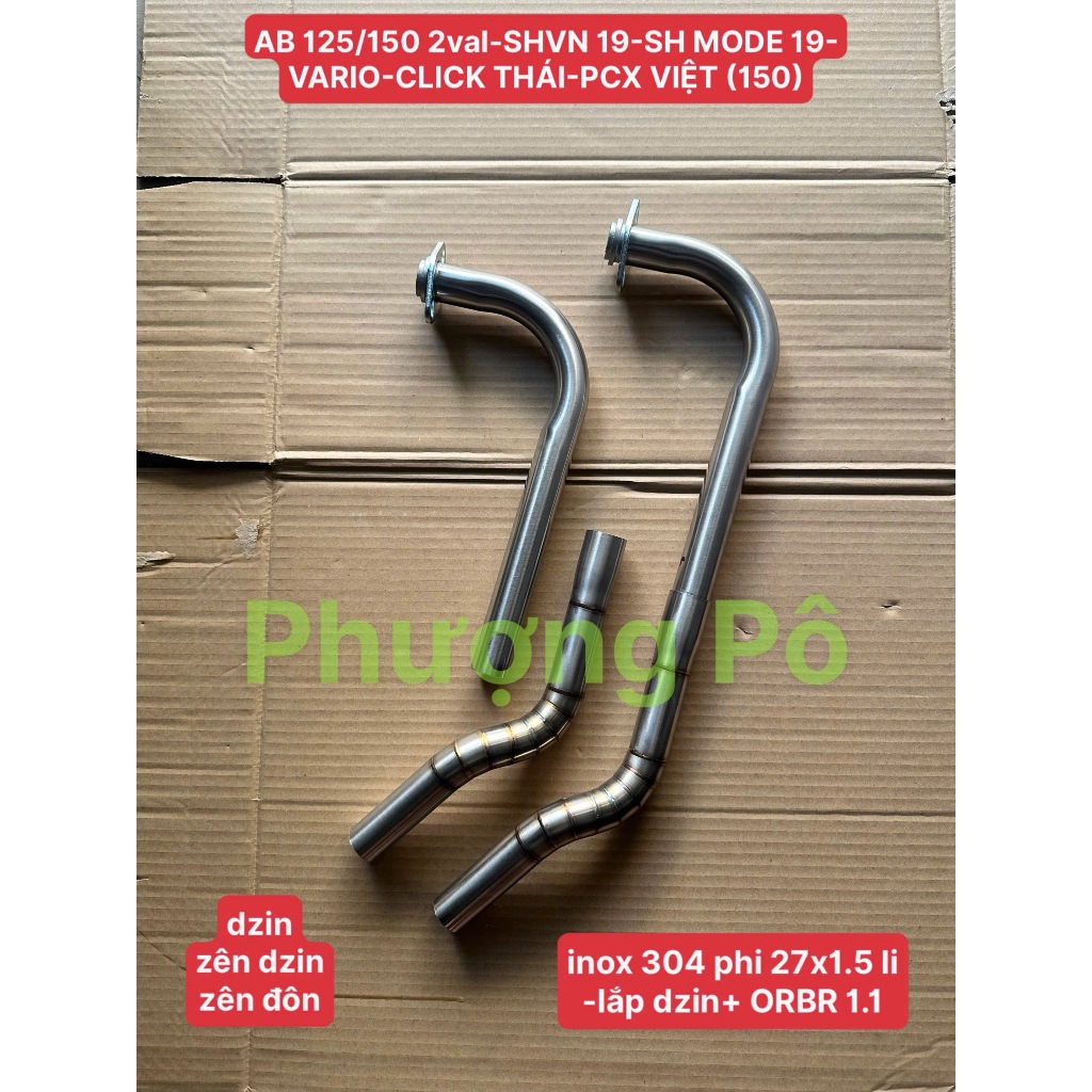 ⚡️FREESHIP⚡️ Cổ pô inox 304 AB 125-150(2val)-SHVN 19-SH mode 19-VARIO-CLICK THÁI-PCX việt(150)