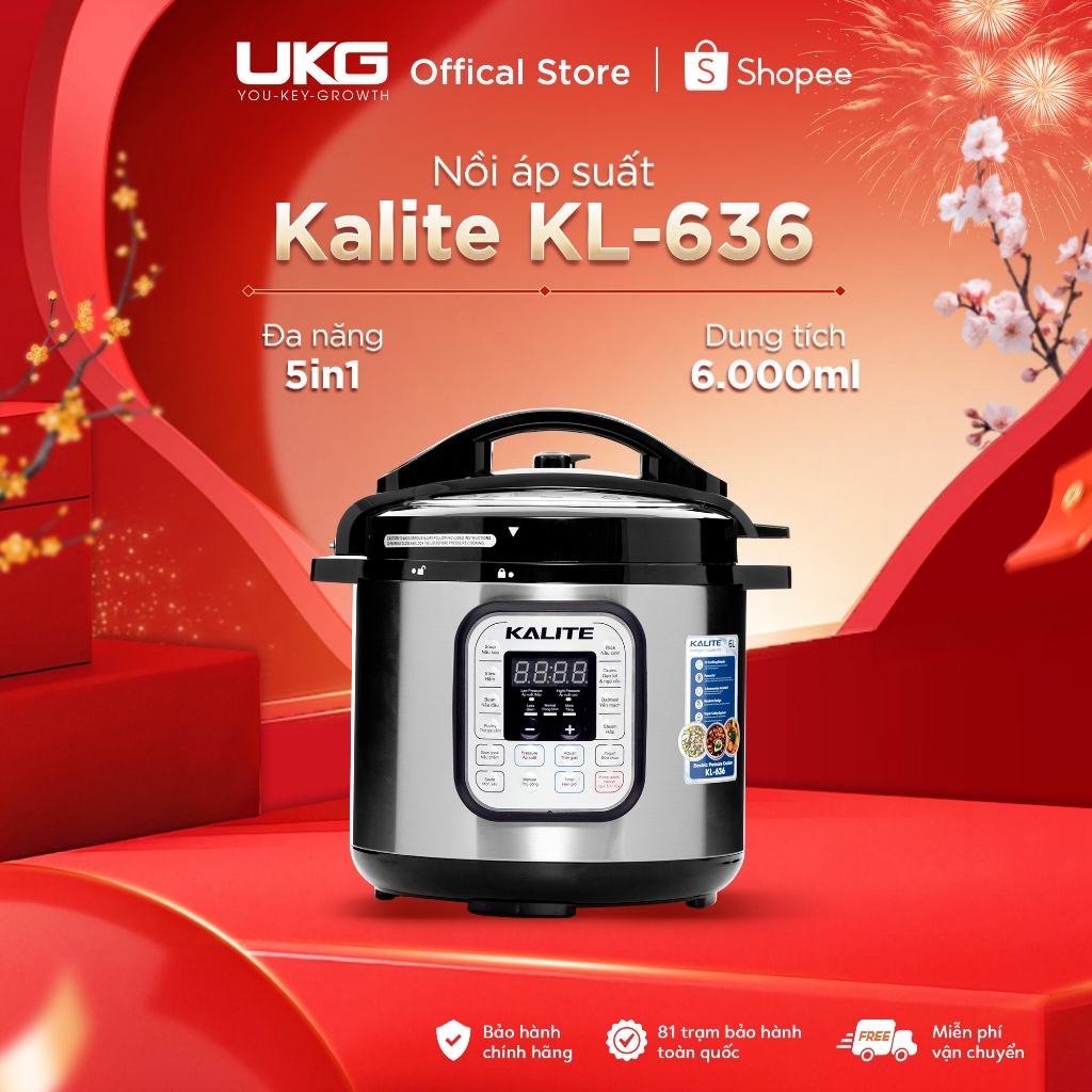 Nồi áp suất điện Kalite KL636 công suất 950W, 10 chế độ nấu đa năng, dung tích 6L, lòng nồi phủ chốn