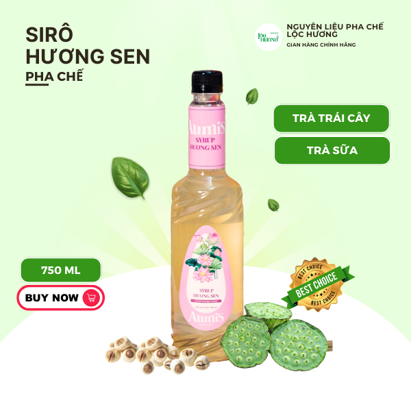 Aumis Combo Siro Hương Sen pha chế trà sữa, trà trái cây cực thơm ngon, chai 750ml