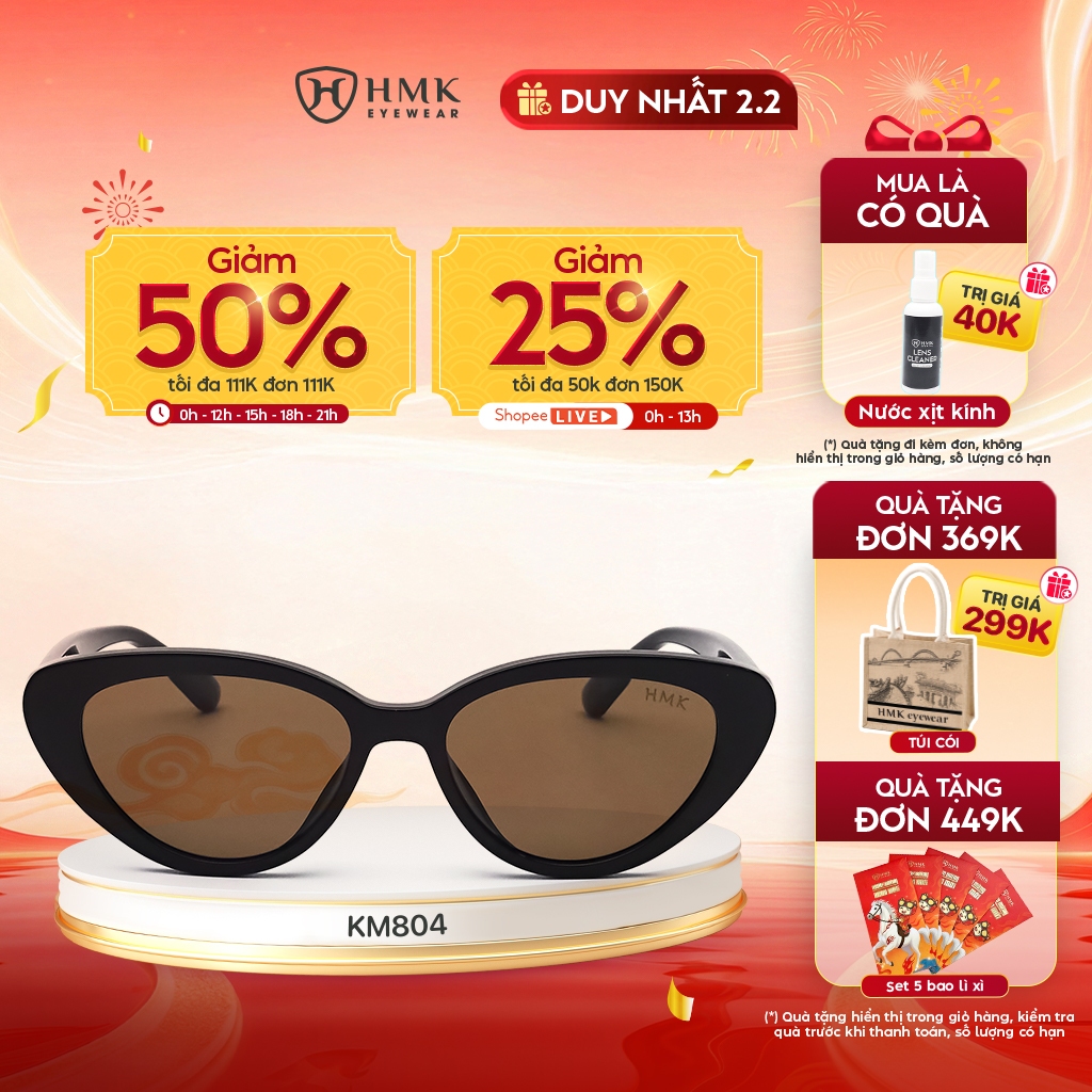 Kính Mát Nữ HMK Eyewear Chống UV Tròng Phân Cực Dáng Mắt Mèo Thời Trang Trendy Bảo Vệ Mắt  - KM804