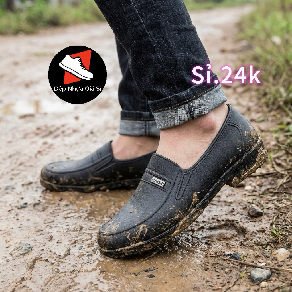 Giày Nhựa Đen Bảo Hộ Lao Động Nam - Chống Nước, Chống Trượt - Size 39-43 - Hàng Chính Hãng Giá Rẻ