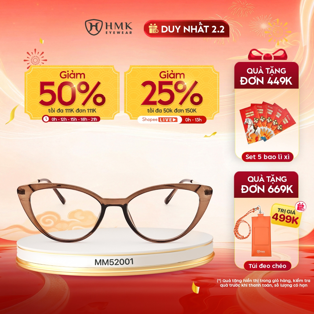 Gọng Kính Mắt Mèo HMK Eyewear Nhựa Kim Loại Cá Tính Thời Trang Nam Nữ - MM52001