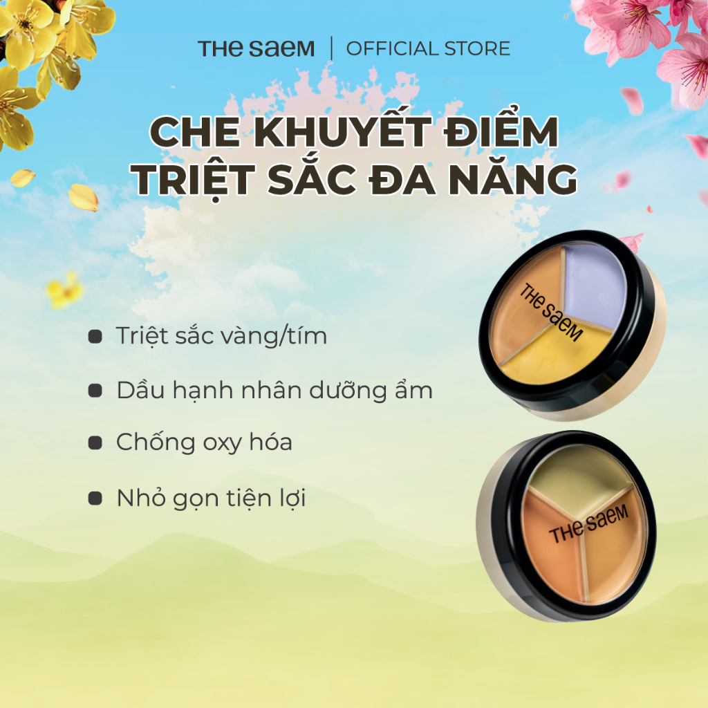 [THE SAEM] Che khuyết điểm triệt sắc che phủ cao Cover Perfection Triple Pot Concealer