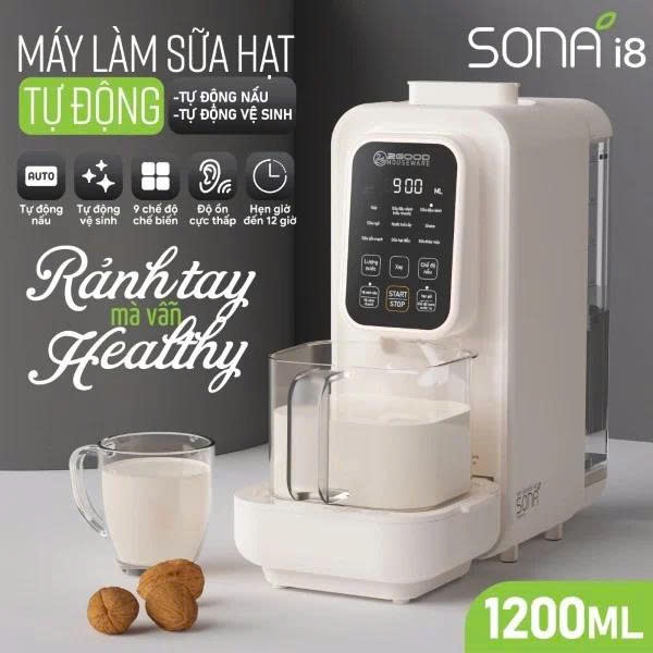 Máy Làm Sữa Hạt 2GOOD SONA i8 1,2 Lít Ca Đựng Thủy Tinh - Hàng Chính Hãng Bảo Hành 12 Tháng
