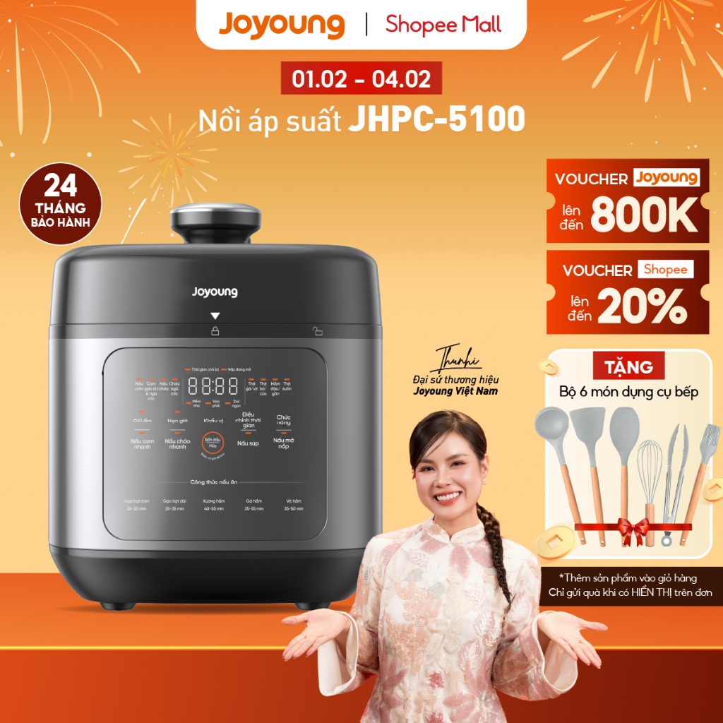 Nồi cơm áp suất, nồi áp suất đa năng 900W Joyoung JHPC-5100 | Dung tích 5L (nấu cơm 1.8L)