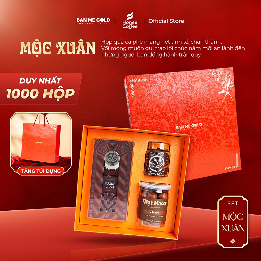 [TẶNG TÚI] Hộp Quà Tết Mộc Xuân – Hộp Quà Cà Phê Phiên Bản Giới Hạn – Cafe Rang Xay Nguyên Chất - Hạt Macca Ban Me Gold