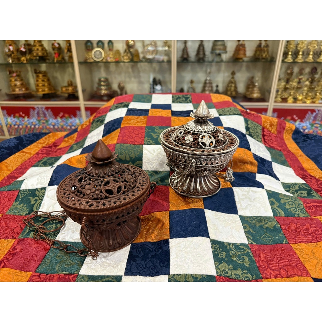 [PBMC] Lư xông du mục- dây xích đỉnh sen đồng mạ bạc Nepal