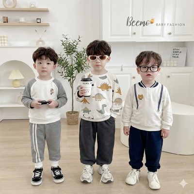 Set bộ dài tay Beemo mùa thu đông cho bé trai 1-7 tuổi từ 9-24kg
