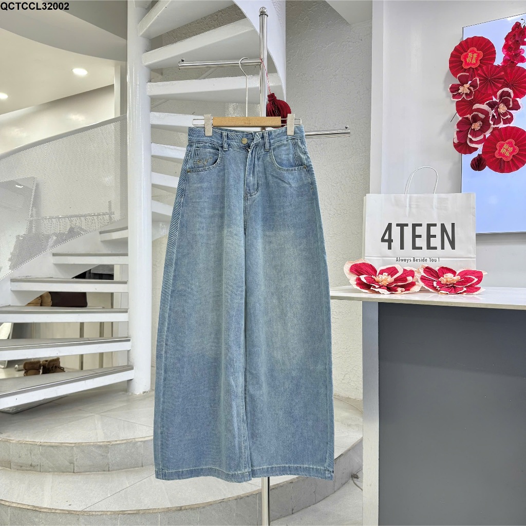 Quần Jean Suông Ống Rộng Túi chữ Cúc Lam 32002