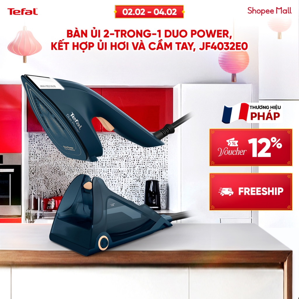 Bàn ủi Tefal 2-trong-1 Duo Power, kết hợp ủi hơi và cầm tay, JF4032E0