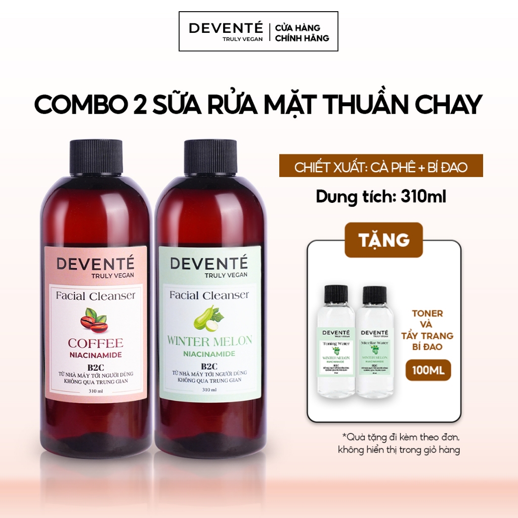 Combo 2 Chai Sữa Rửa Mặt DEVENTE Lành Tính, Dịu Nhẹ Và Làm Sạch Sâu NIACINAMIDE 310ML
