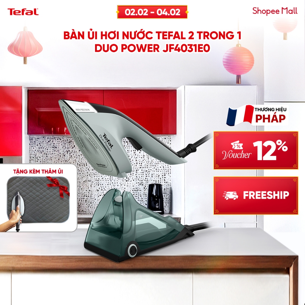 [Tặng kèm thảm ủi] Bàn ủi hơi nước Tefal 2 trong 1 Duo Power JF4031E0 - Kết hợp ủi hơi và cầm tay