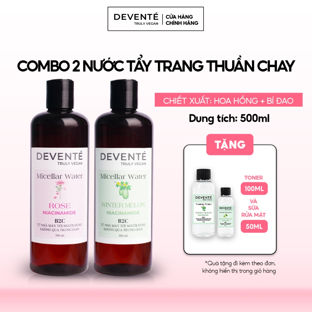 Combo 2 Chai Nước Tẩy Trang Thuần Chay DEVENTE Tẩy Sạch Bả Nhờn Và Giảm Dầu Nhờn 500ML