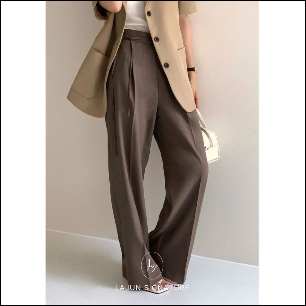 [LAJUN SIGNATURE] Quần Slacks Side Form Suông Lưng Cao Cột Hông Chất Mát Nhẹ Mỏng Hè Ít Nhăn Cao Cấp