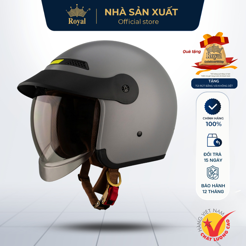 Mũ Bảo Hiểm Royal Chính Hãng M268 Cao Cấp 2 Kính, Mũ Bảo Hiểm Royal 3/4 M139 Lux Kính Âm
