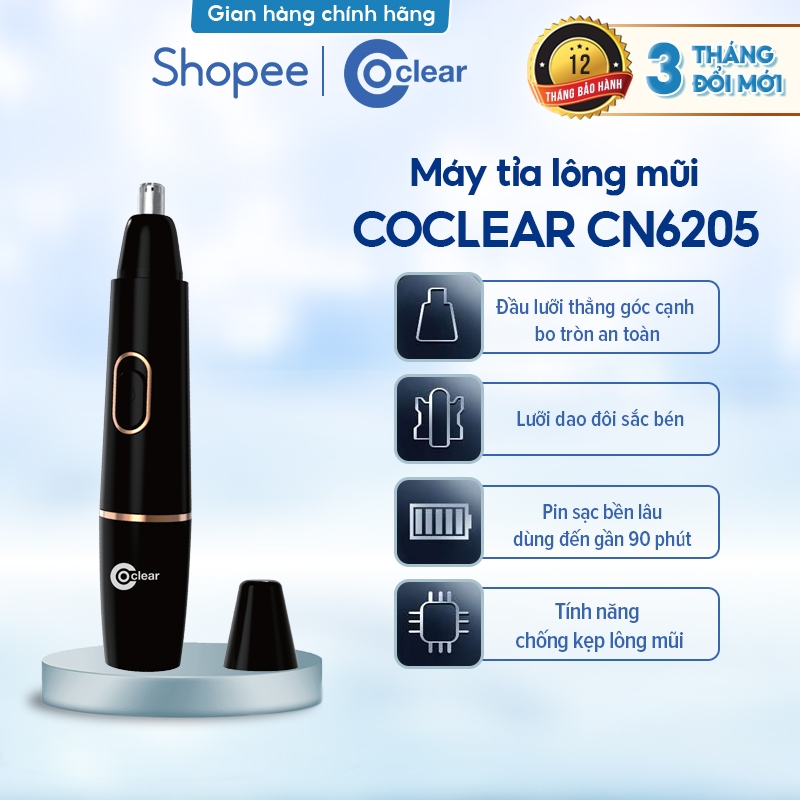 Máy tỉa lông mũi Coclear CN6205 sạc điện, lưỡi dao đôi sắc bén, đầu bo tròn an toàn, dùng đến 90 phút, chống kẹp lông.