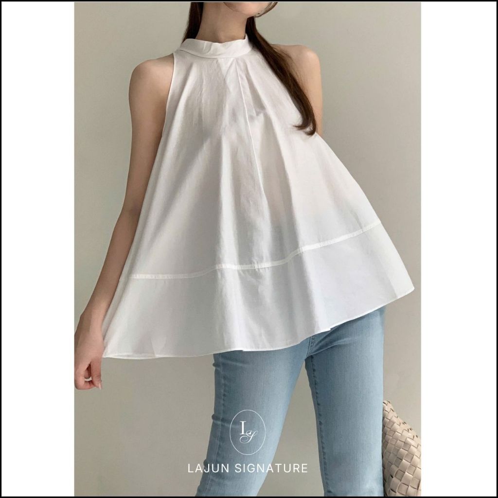 [LAJUN SIGNATURE] Áo Blouse Cherish Cao Cấp Không Tay Cổ Yếm Cột Dây Sau Form Xoè Nhẹ Thanh Lịch Hàn