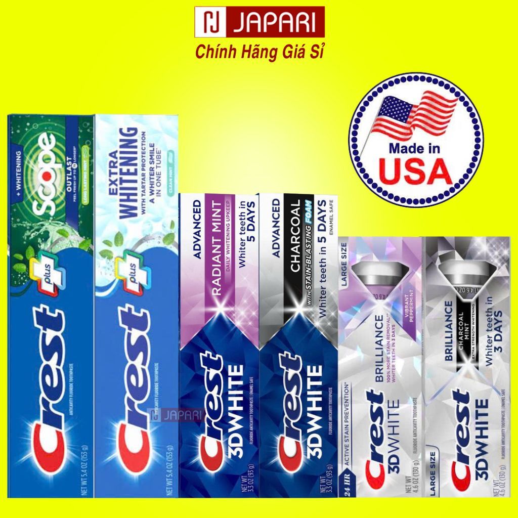 Kem Đánh Răng Crest CHÍNH HÃNG - Kem Đánh Trắng Sáng Răng, Sạch Sâu, Thơm Miệng Hiệu Quả, Kđr-Japari