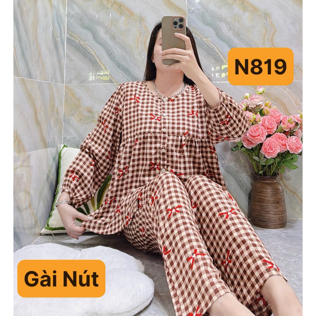 Bộ tole tay dài quần dài cài nút giữa , bộ tole mặc nhà xinh