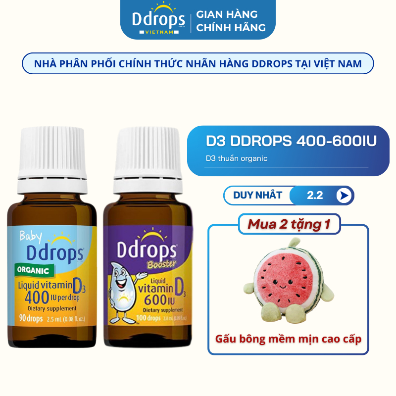 [NHẬP KHẨU] D3 Thuần Organic Ddrops 400IU Và D3 Ddrops 600IU dạng lỏng nhỏ giọt giúp bé mạnh khỏe ca