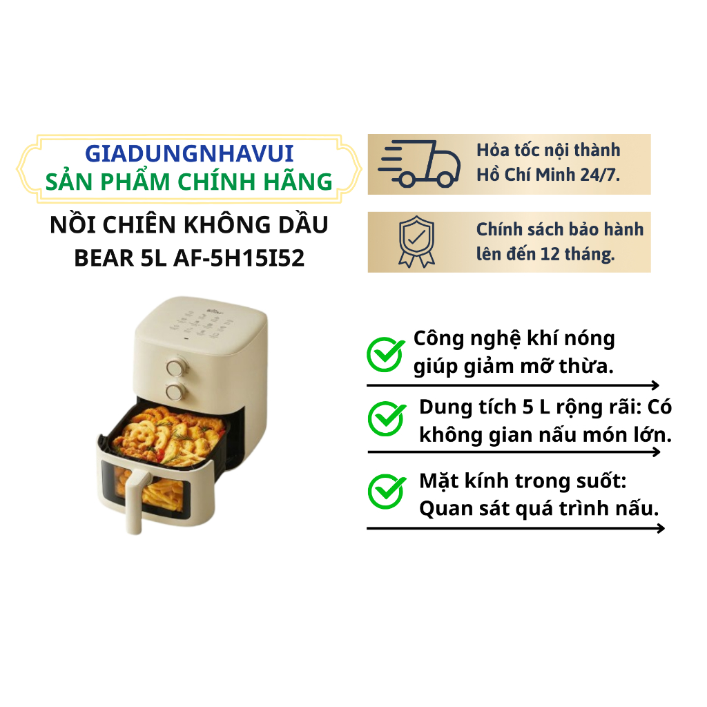 NỒI CHIÊN KHÔNG DẦU BEAR 5L AF-5H15I52