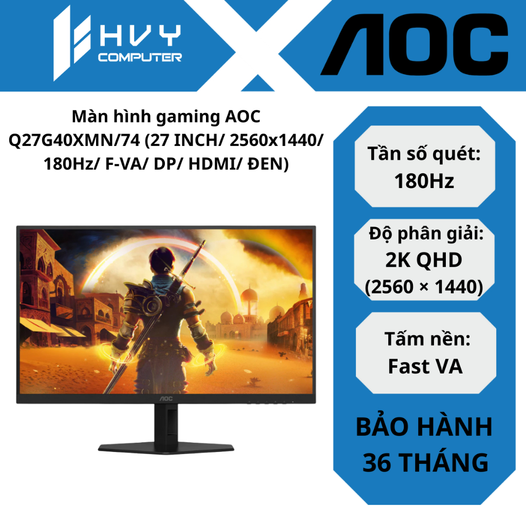 Màn hình gaming AOC Q27G40XMN/74 (27 INCH/ 2560x1440/ 180Hz/ F-VA/ DP/ HDMI/ ĐEN) - Hàng Chính Hãng