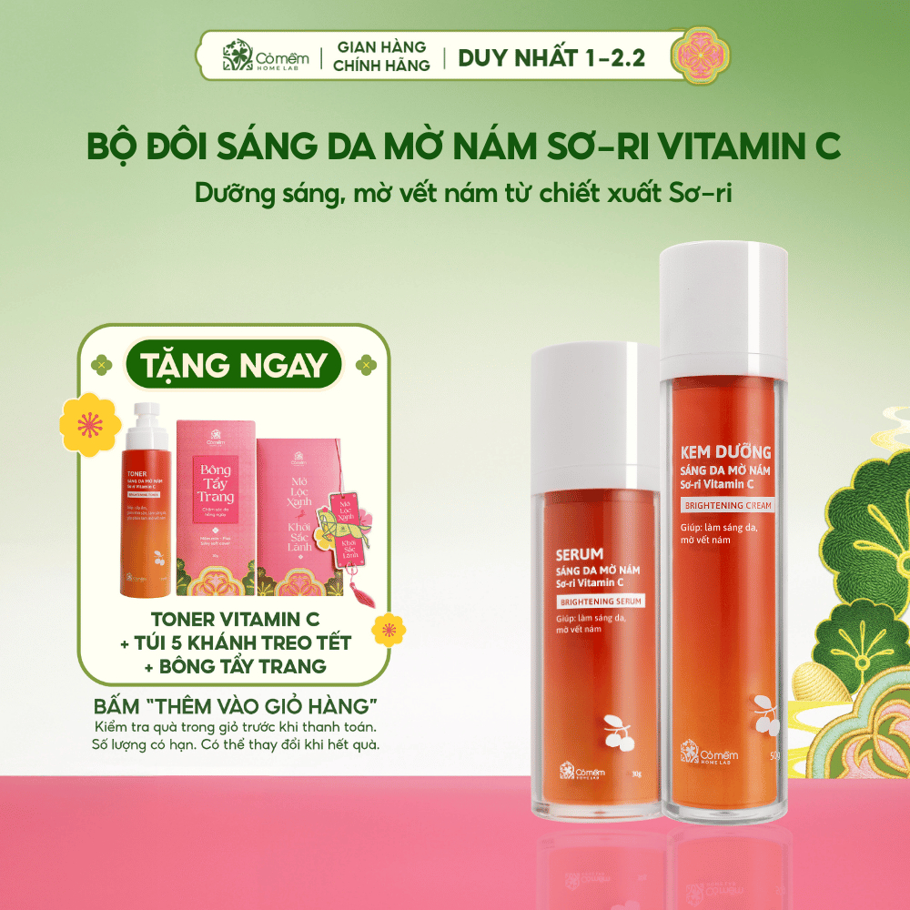 Combo dưỡng sáng da mờ thâm nám tàn nhang Vitamin C từ trái Sơ-ri Cỏ Mềm