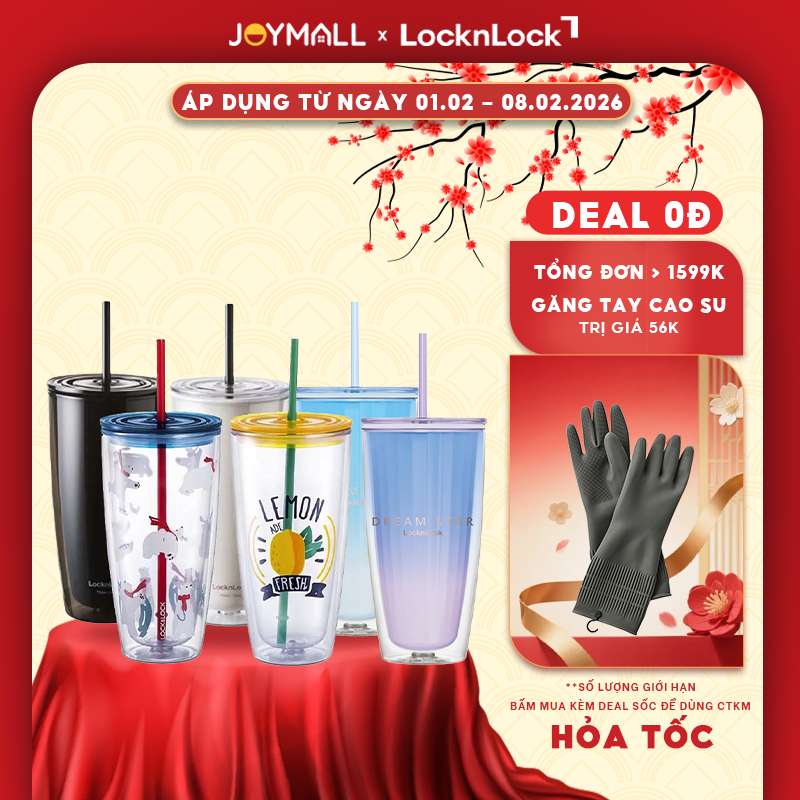 Ly nhựa 2 Lớp LocknLock 750ml HAP507 - Hàng chính hãng kèm ống hút cọ rửa - JoyMall