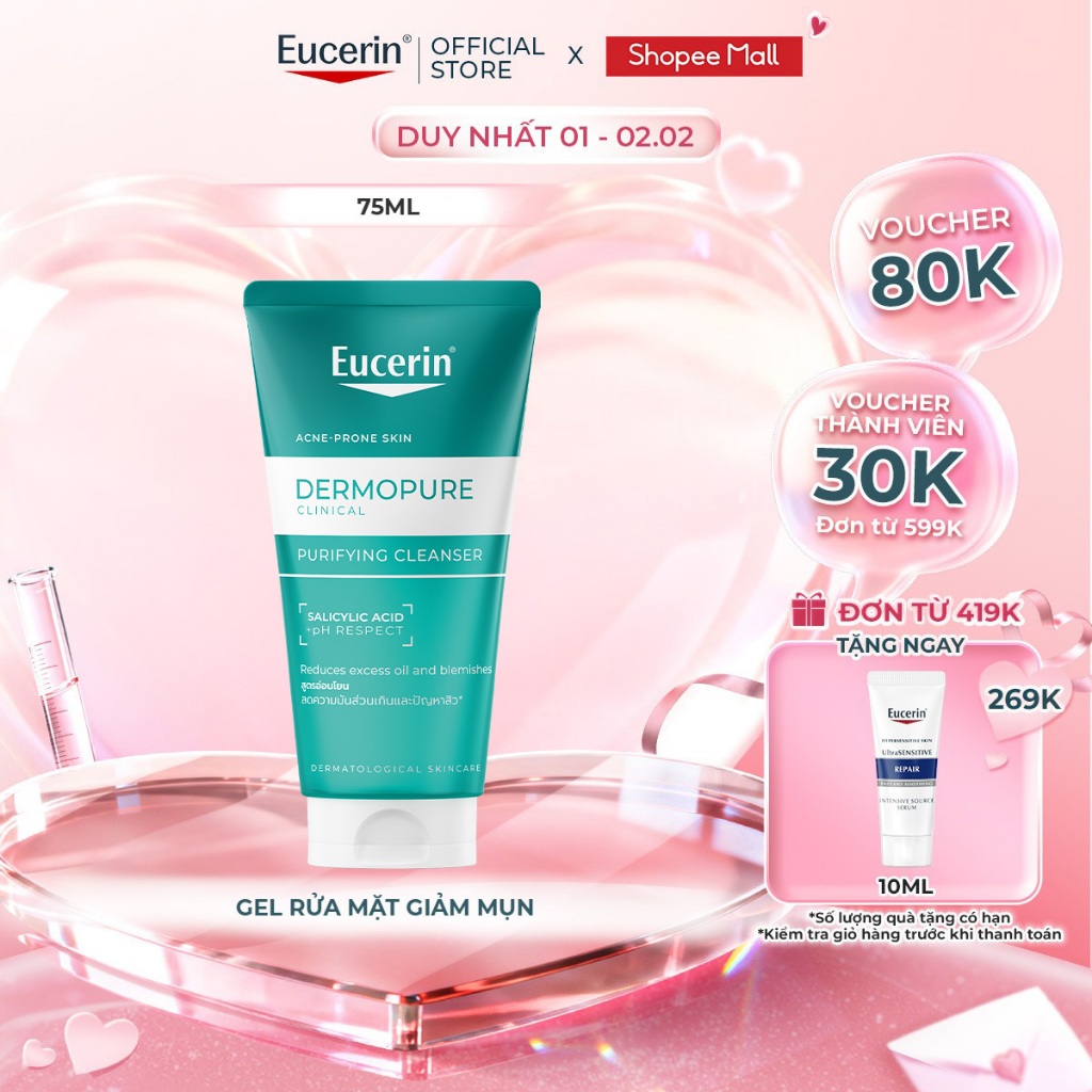 Gel rửa mặt Eucerin® DermoPure Clinical Purifying Cleanser 75ml
