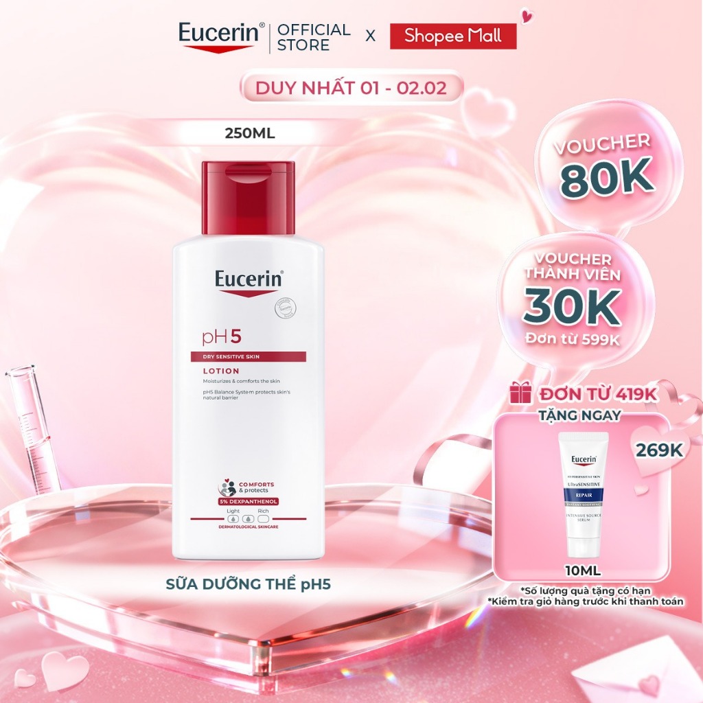 Sữa dưỡng thể cho da khô nhạy cảm Eucerin pH5 Lotion 250ml
