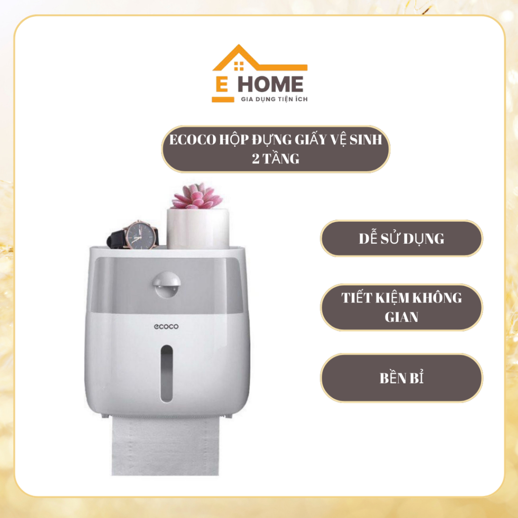 Ecoco Hộp Đựng Giấy Vệ Sinh Gia dụng E Home 2 Tầng Chất Liệu Nhựa ABS Kích Thước 20x20x12.5cm