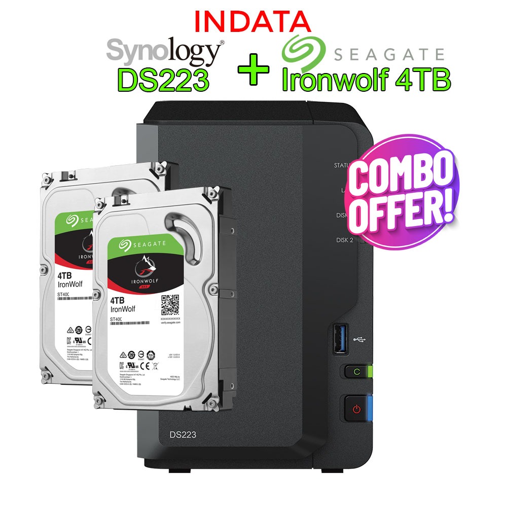 [COMBO] Bộ lưu trữ mạng NAS Synology DS223 và ổ cứng Seagate Ironwolf 4TB, hàng chính hãng
