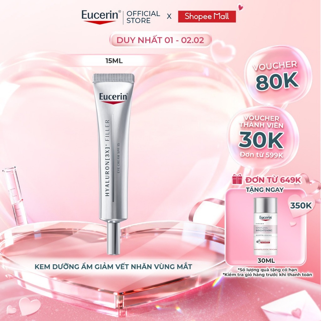 Kem dưỡng giảm nếp nhăn vùng mắt Eucerin Hyaluron [3X]+ Filler Eye Cream SPF15 15ml
