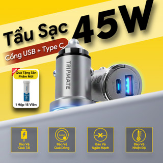 Tẩu sạc 2 cổng TRIPMATE ,hỗ trợ sạc nhanh PD, PPC, QC, hỗ trợ tối đa 45w, hợp kim nhôm, siêu bền.