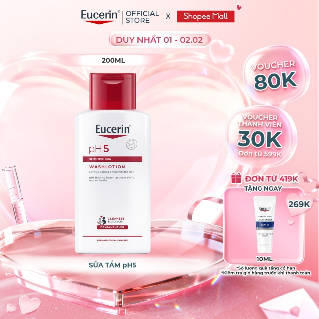 Sữa tắm cho da cơ thể nhạy cảm Eucerin pH5 Sensitive Skin Washlotion 200ml