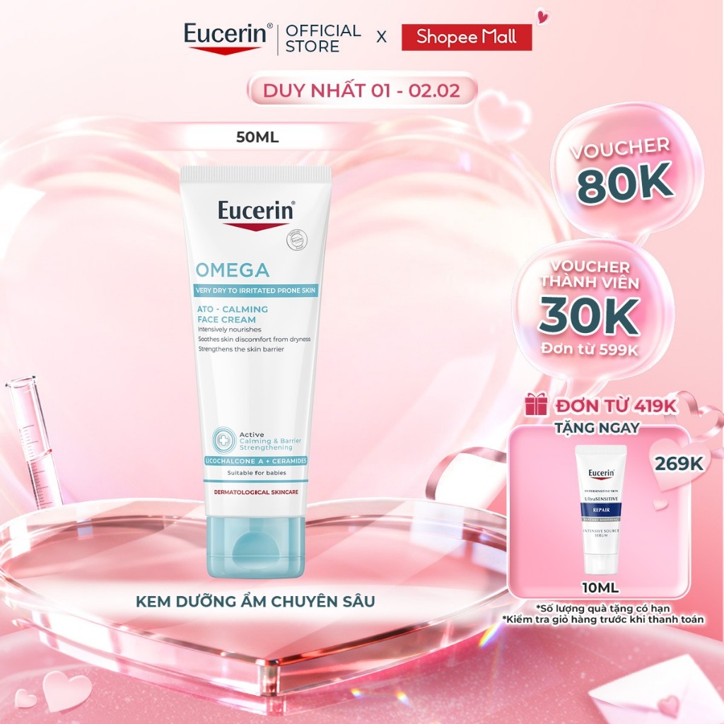 Kem dưỡng ẩm chuyên sâu, tái tạo da nhạy cảm Eucerin Ato - Calming Face Cream 50ml