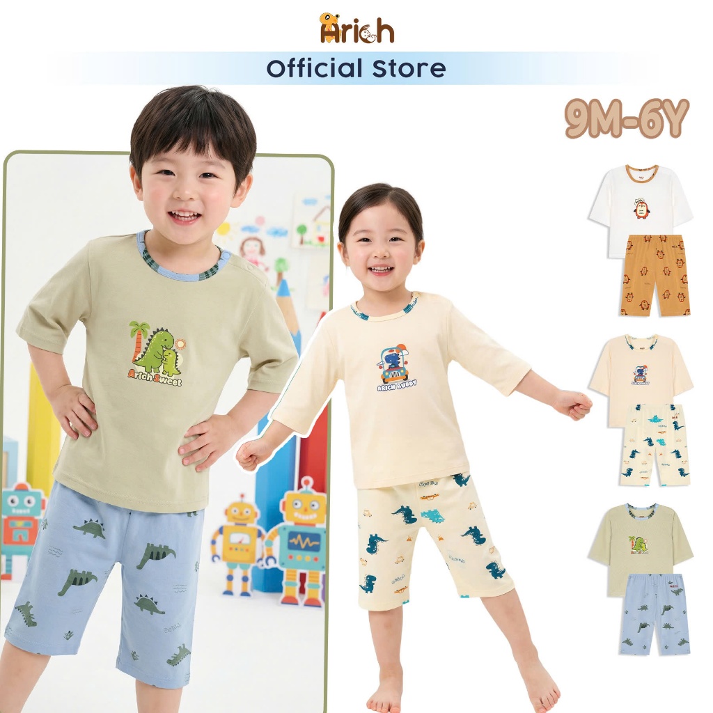 Bộ lửng Arich Buddy, chất vải sợi tre petit, cho bé trai, gái size từ 9 tháng đến 6 tuổi